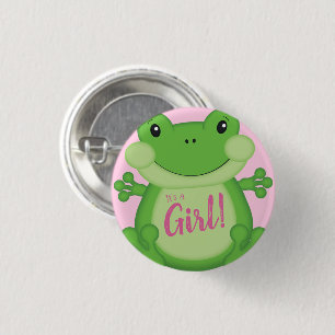 Kikker Baby shower Roze Ronde Button 3,2 Cm