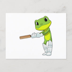 Kikker bij cricket met cricketbat briefkaart