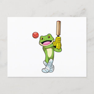 Kikker bij Cricket met cricketbat Briefkaart