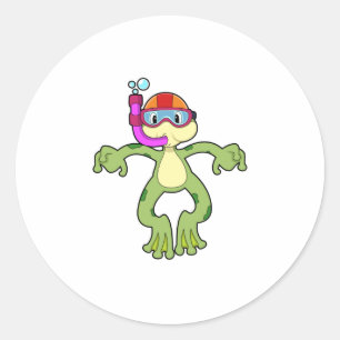Kikker bij duiken met Snorkel Ronde Sticker