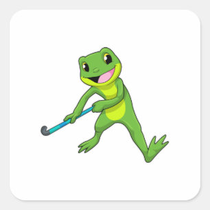 Kikker bij Hockey met Hockey bat Vierkante Sticker
