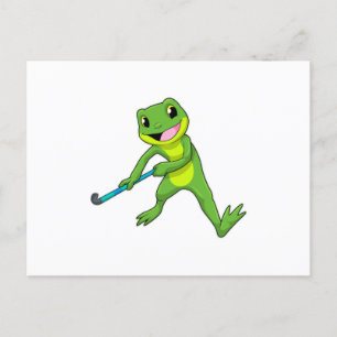 Kikker bij hockey met hockeystick briefkaart
