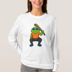Kikker bij honkbal met honkbalknuppel en zonnebril t-shirt