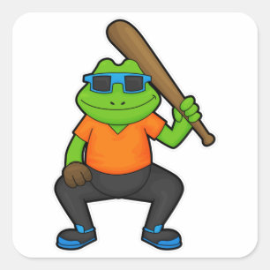 Kikker bij honkbal met honkbalknuppel en zonnebril vierkante sticker