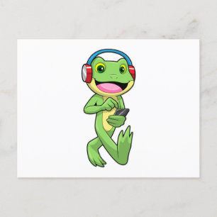 Kikker bij muziek met koptelefoon briefkaart