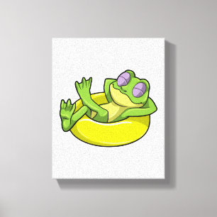 Kikker bij zwemmen met zwembad canvas afdruk