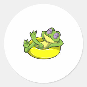 Kikker bij zwemmen met zwembad ronde sticker
