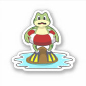 Kikker bij zwemmen met zwembad sticker (Voorkant)