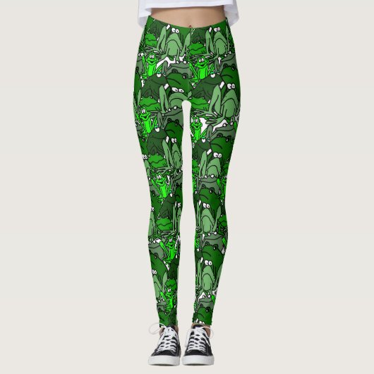 Kikker Cartoon Green Dames Leggings (Voorkant)