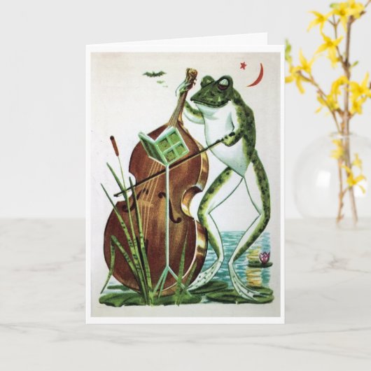 Kikker cello, muziek, spelen op, wenskaart kaart (Gele Bloem)