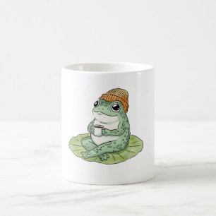 Kikker Cottagecore Drinkt Koffie Illustratie Koffiemok
