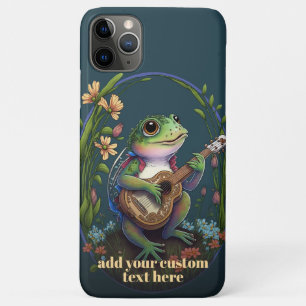 Kikker die gitaar speelt Wildebloem cottagecore op iPhone 11 Pro Max Hoesje