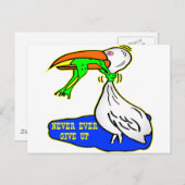 Kikker die vogel koelt, geeft nooit op briefkaart (Voorkant / Achterkant)