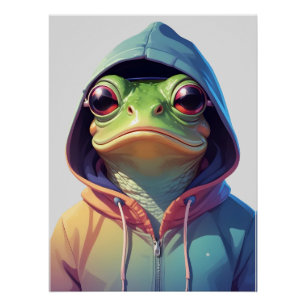 Kikker Dragen Hoodie Grappig Cool Dier karakter Perfect Poster