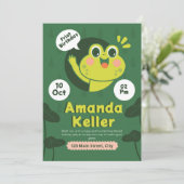 Kikker Eerste Verjaardag Uitnodiging (Staand voorkant)