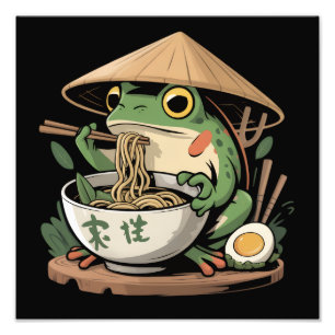 Kikker eet Ramen Kawaii Neko Japanse Noedels Foto Afdruk