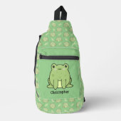 Kikker en blad patroon aangepaste naam sling bag (Voorkant)