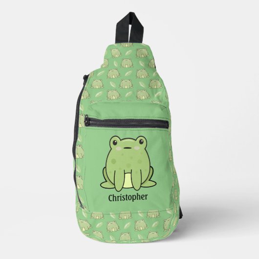 Kikker en blad patroon aangepaste naam sling bag (Voorkant)