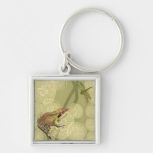 Kikker en dragonfly op waterlilie sleutelhanger