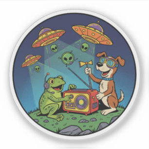 Kikker en Hond Alien Jagers - Kosmische Radio Sticker