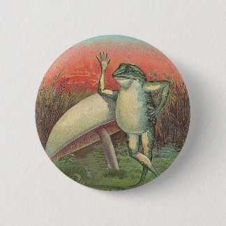 Kikker en paddenstoel ronde button 5,7 cm