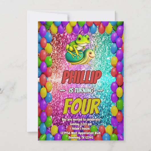 Kikker en Turtle karakter verjaardag uitnodigen Kaart (Voorkant)