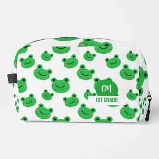 Kikker Gelukkig Gezichtspatroon Groene Monogram Sc Toilettasje