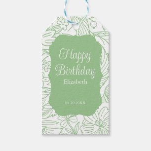 Kikker Groen Wit Flora Meisje Gelukkige Verjaardag Cadeaulabel