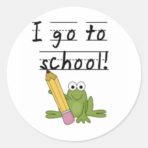 Kikker Ik ga naar school Tshirts en geschenken Ronde Sticker