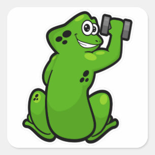 Kikker in Bodybuilding met Dumbbell Vierkante Sticker
