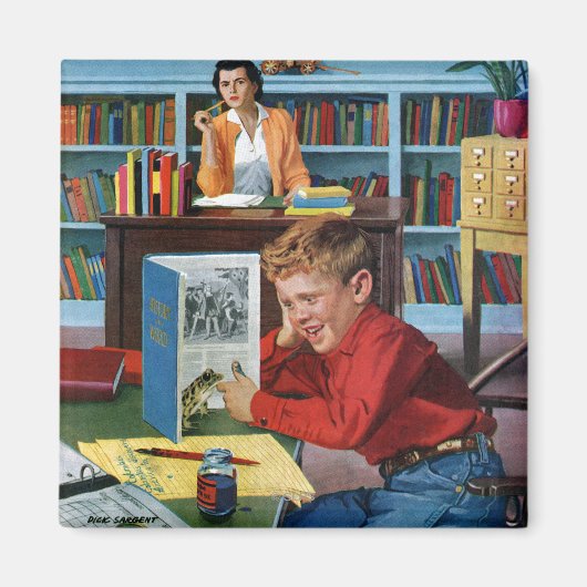 Kikker in de bibliotheek magneet (Voorkant)