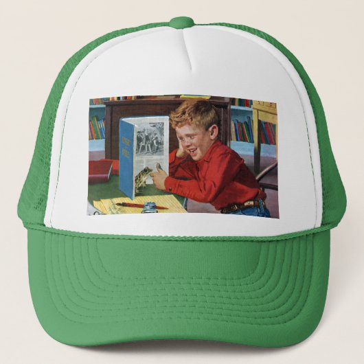Kikker in de bibliotheek trucker pet (Voorkant)