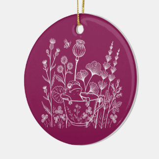 Kikker in een theekopje – Botanische Illustratie Keramisch Ornament