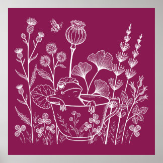 Kikker in een Theekopje – Botanische Illustratie Poster