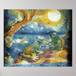 Kikker in het maanlicht Schilderij Poster