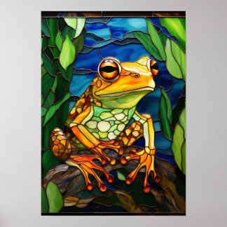 Kikker in het regenwoud glas-in-lood kunst poster