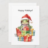 Kikker in kerstmannenhoed Kerstcadeaus van plezier Feestdagenkaart (Voorkant / Achterkant)