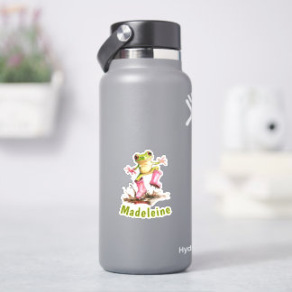 Kikker in Mooie Roze Laarzen in Plas Monogram Kind Sticker