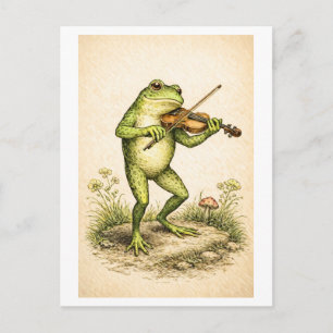 Kikker in vintage stijl met vioolillustratie briefkaart