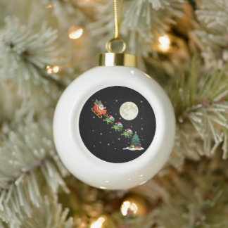 Kikker Kerstmis Kerstman slee volle maan besneeuwd Keramische Bal Ornament