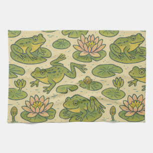Kikker Lili pads Waterlelie Art Theedoek