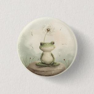 Kikker meditatie paardenbloem ronde button 3,2 cm