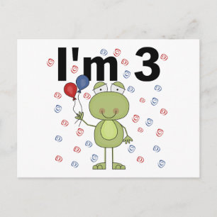 Kikker met ballonnen 3e verjaardag briefkaart
