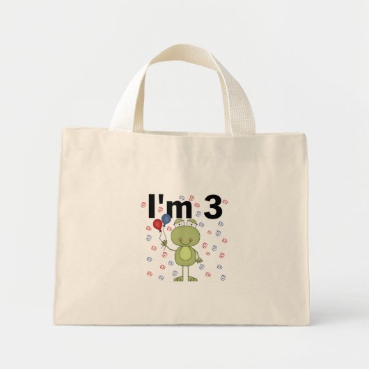 Kikker met ballonnen 3e verjaardag mini tote bag (Voorkant)