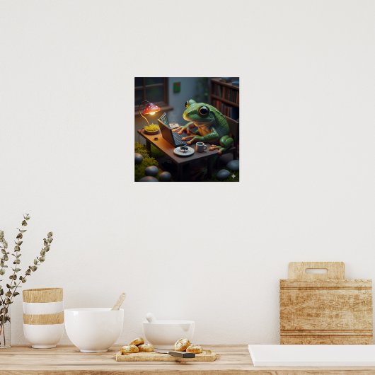 Kikker met behulp van een computer poster (Keuken)