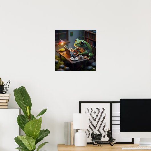 Kikker met behulp van een computer poster (Thuiskantoor)
