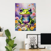 Kikker met bloem digitale kunst poster (Thuiskantoor)