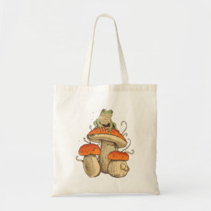 kikker met champignons cottagecore tote bag