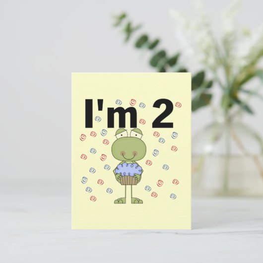 Kikker met cupcake 2e verjaardag Tshirts Briefkaart (Staand voorkant)