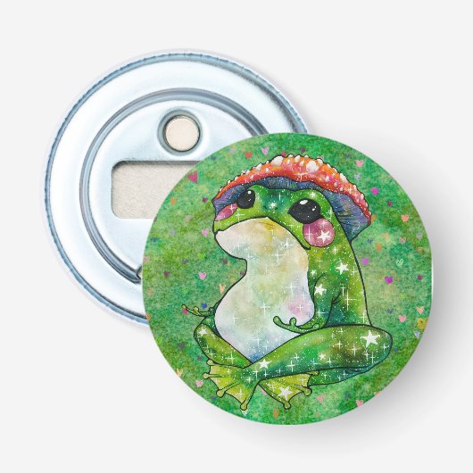 Kikker met de naam Clover Button Flesopener (Voorkant)